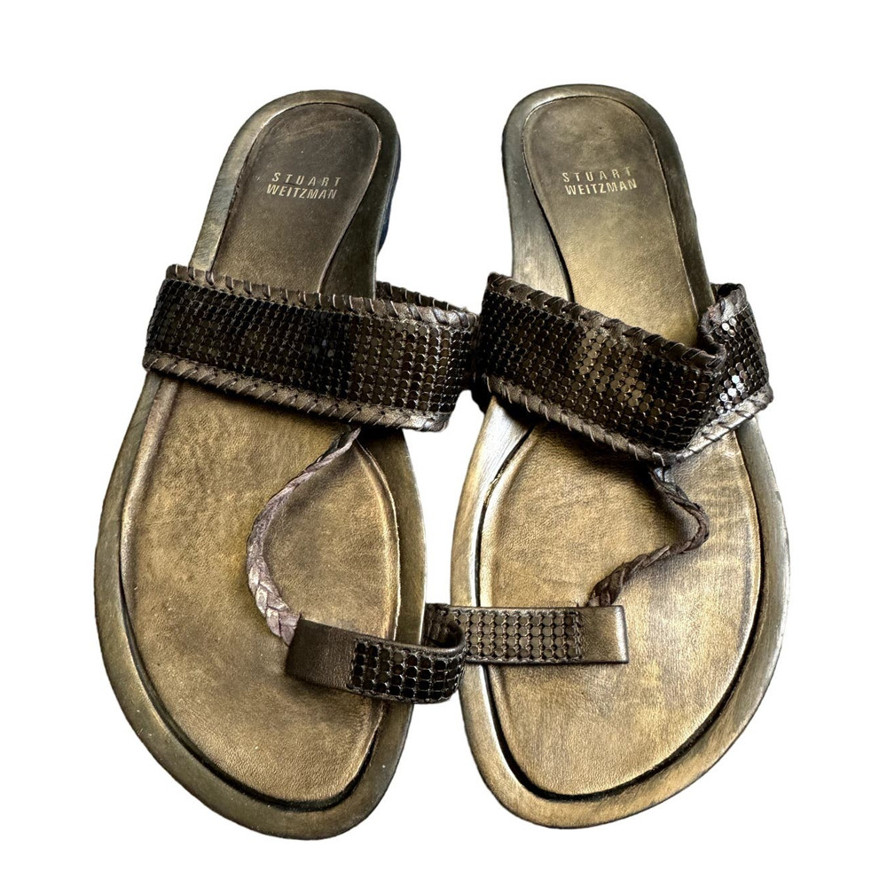 STUART WEITZMAN BRONZE  METALLIC TOE RING SANDAL SZ 8